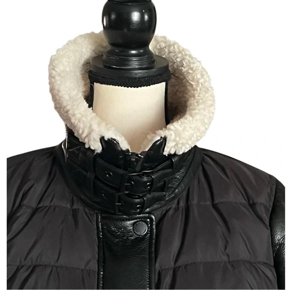 Michael Michael Kors Shearling Trim Faux leather sleeves Puffer Jacket. SZ.L - Picture 8 of 16
